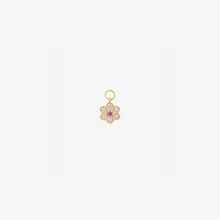 Load image into Gallery viewer, charm miniflower 1 rose en or jaune 18 carats, saphirs roses et rubis face
