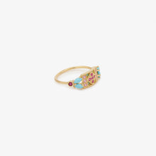 Load image into Gallery viewer, Bague Ava 2 turquoise or jaune, rubis, émeraudes, saphirs roses et turquoises profil
