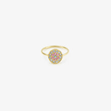 Load image into Gallery viewer, Bague Babystone 1 rose or jaune, saphirs roses et bleus face
