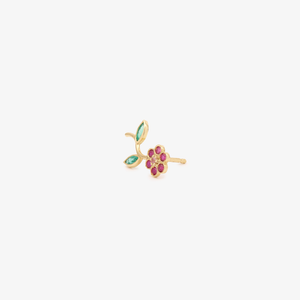 Bijou d'oreille Miniflower rouge or jaune, rubis, émeraudes et saphir rose profil