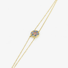 Load image into Gallery viewer, Bracelet Ministone or jaune, saphirs bleus et roses profil
