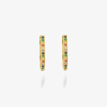 Load image into Gallery viewer, Boucles d&#39;oreilles Rainbow 1 or jaune et saphirs multicolores face
