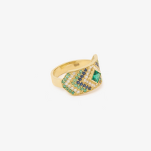 Load image into Gallery viewer, Bague Ani 2 Hydra en or 18k avec émeraudes, saphirs bleus et diamants blancs profil
