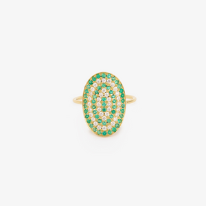 Bague Ani 1 Anis en or 18k avec émeraudes et diamants blancs face