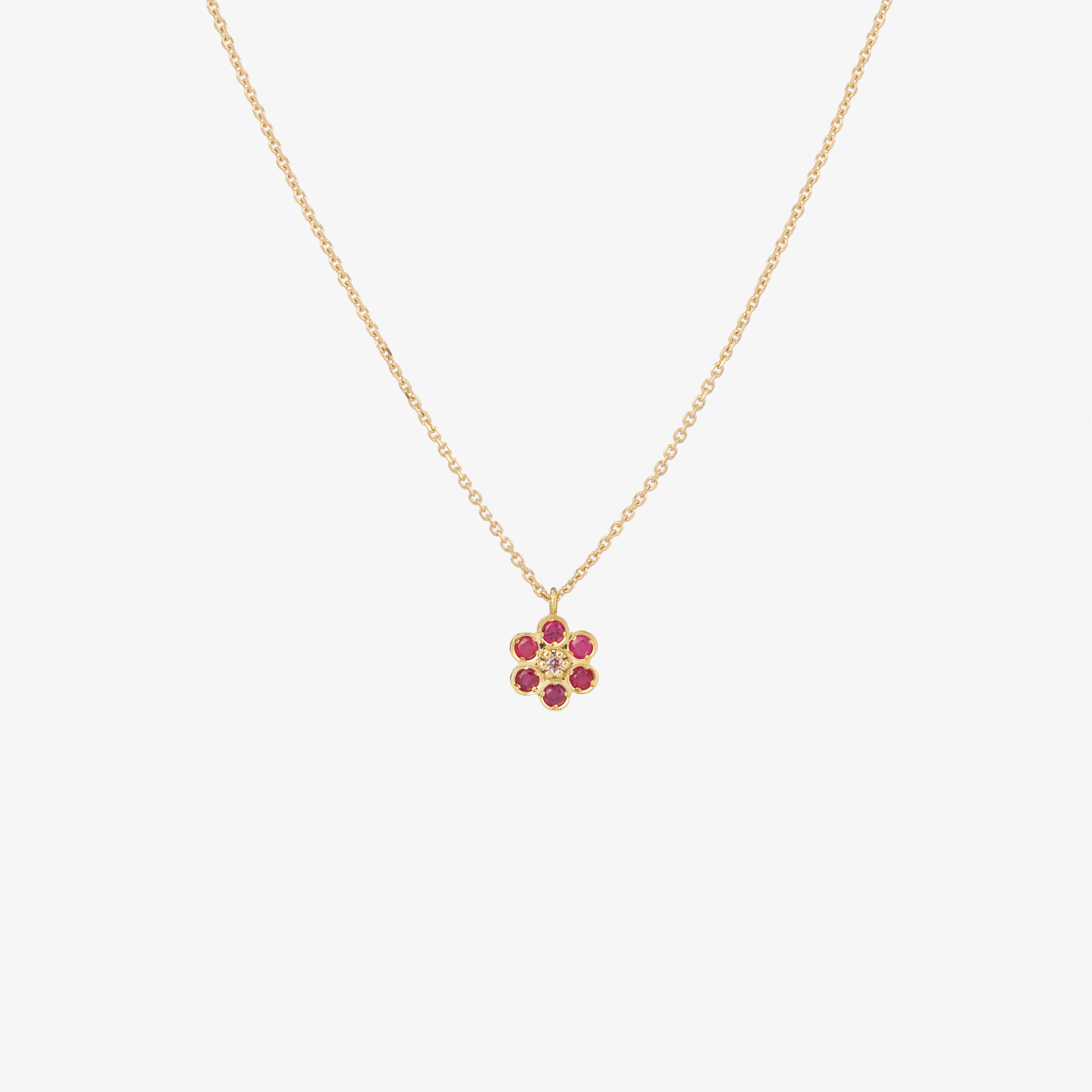 Miniflower collier rouge, or jaune 18 carats, rubis 