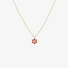 Load image into Gallery viewer, Miniflower collier rouge, or jaune 18 carats, rubis 
