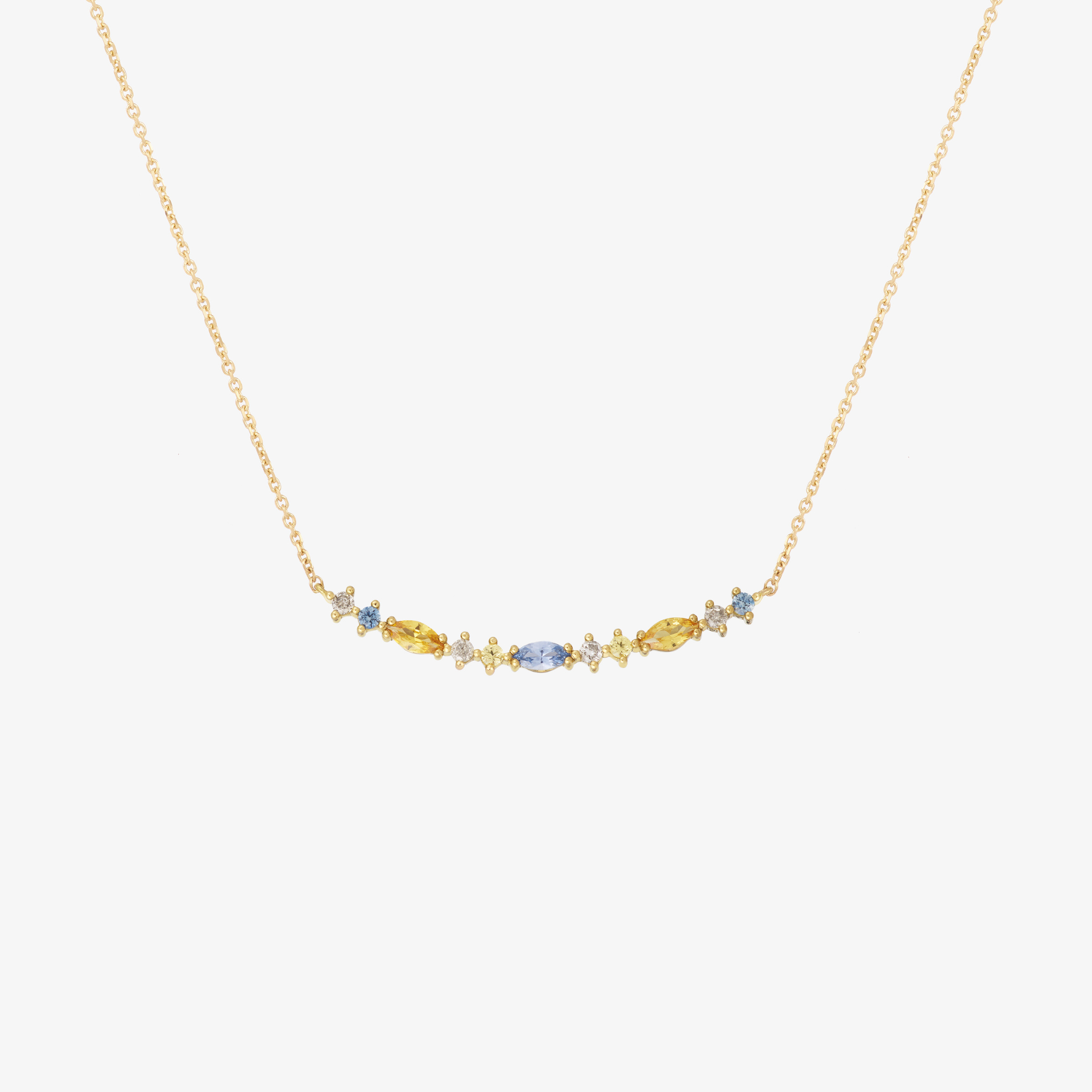 Collier Gaia 1 Givre en or 18k avec saphir bleu, jaune et diamants salt & pepper face