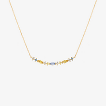 Charger l&#39;image dans la visionneuse de la galerie, Collier Gaia 1 Givre en or 18k avec saphir bleu, jaune et diamants salt &amp; pepper face
