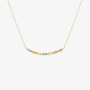 Collier Gaia 1 Givre en or 18k avec saphir bleu, jaune et diamants salt & pepper face