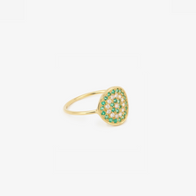 Load image into Gallery viewer, Bague Yellowstone 1 Anis en or 18k avec émeraudes et diamants blancs profil
