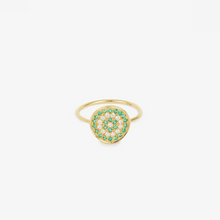 Load image into Gallery viewer, Bague Yellowstone 1 Anis en or 18k avec émeraudes et diamants blancs face
