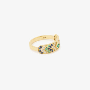 Bague Ani 3 Hydra en or 18k avec émeraudes, saphirs bleu, diamants blancs profil