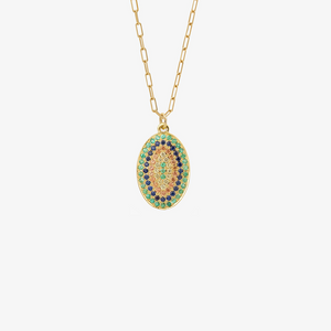 Collier Ani 2 Vert en or 18k avec émeraude, saphir bleu, jaune, cognac face