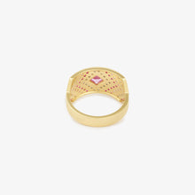 Load image into Gallery viewer, Bague Ani 2 Rose, or jaune, saphirs roses, diamants &quot;salt and pepper&quot;, rubis dos
