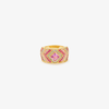 Bague Ani 2 Rose, or jaune, saphirs roses, diamants "salt and pepper", rubis face