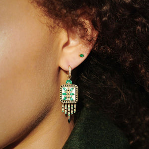 Boucles d'oreilles Rita 1 Verts en or 18 K, Saphirs, Diamants, émail et émeraudes Porté 1