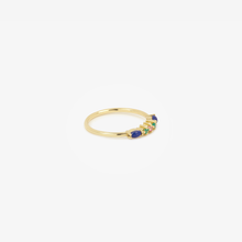 Load image into Gallery viewer, Bague Gaia 6 majorelle or jaune, émeraudes, saphir rose et lapis lazuli profil
