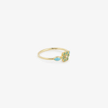 Load image into Gallery viewer, Bague Miniflower 1 turquoise or jaune, émeraudes et turquoise profil
