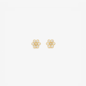 Miniflower Boucles d'Oreilles 4 diamant, or jaune et diamants blancs, Face