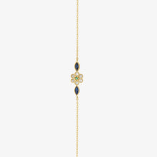 Load image into Gallery viewer, Bracelet Miniflower 1 bleu or jaune, diamants salt and pepper, saphirs bleus et émeraude face
