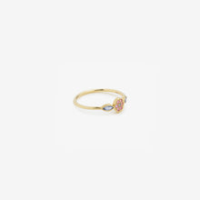 Load image into Gallery viewer, Bague Ministone 2 rose or jaune, saphirs bleu ciel et roses profil
