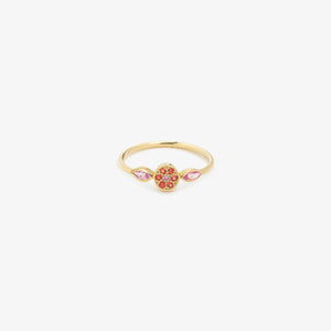 Bague Ministone 2 rouge or jaune 18 carats, saphirs rouges et roses face