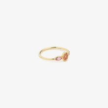 Load image into Gallery viewer, Bague Ministone 2 rouge or jaune 18 carats, saphirs rouges et roses profil
