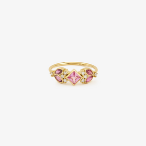 Bague Nymphéa 3 Rose, or jaune recyclé , saphir rose, diamants, face