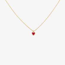 Load image into Gallery viewer, collier petit coeur en or jaune 18 carats et rubis taillé face
