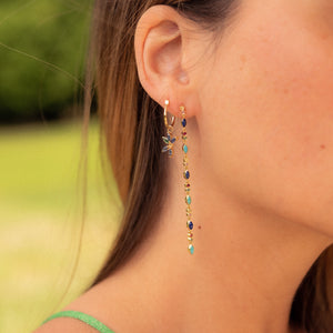 Gaia earrings with turquoise, lapis lazuli, emeralds, rubies, sapphires, porté 1