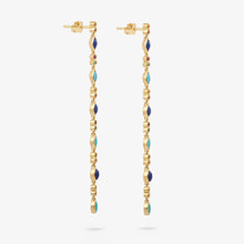 Load image into Gallery viewer, Gaia earrings with turquoise, lapis lazuli, emeralds, rubies, sapphires, face
