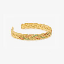 Charger l&#39;image dans la visionneuse de la galerie, bracelet jonc en or tressé emeraude vert saphirs jaunes Sophie d&#39;Agon profil

