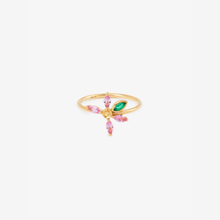 Load image into Gallery viewer, Georgia ring 2 Pink, with 18k recycled gold, pink sapphires, emeralds and yellow sapphire, face
