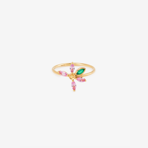 Georgia ring 2 Pink, with 18k recycled gold, pink sapphires, emeralds and yellow sapphire, face