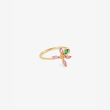 Load image into Gallery viewer, Georgia ring 2 Pink, with 18k recycled gold, pink sapphires, emeralds and yellow sapphire, profil
