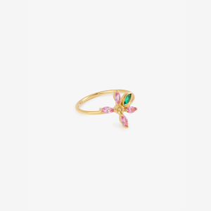Georgia ring 2 Pink, with 18k recycled gold, pink sapphires, emeralds and yellow sapphire, profil