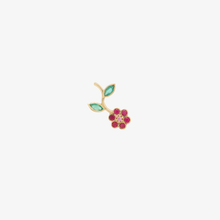 Load image into Gallery viewer, Bijou d&#39;oreille Miniflower rouge or jaune, rubis, émeraudes et saphir rose face
