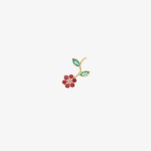 Charger l&#39;image dans la visionneuse de la galerie, Bijou d&#39;oreille Miniflower rouge or jaune, rubis, émeraudes et saphir rose face
