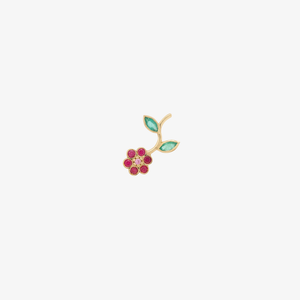 Bijou d'oreille Miniflower rouge or jaune, rubis, émeraudes et saphir rose face