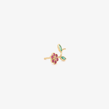 Charger l&#39;image dans la visionneuse de la galerie, Bijou d&#39;oreille Miniflower rouge or jaune, rubis, émeraudes et saphir rose profil
