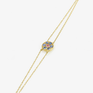 Bracelet Ministone or jaune, saphirs bleus et roses profil