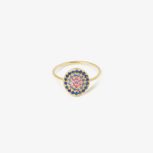 Load image into Gallery viewer, Bague Yellowstone 1 bleue or jaune, saphirs roses et bleus face
